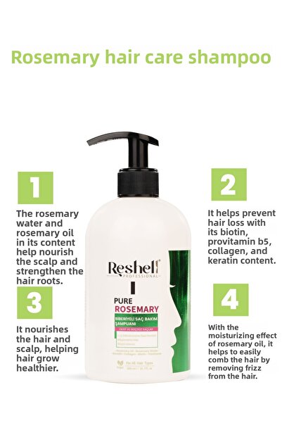 Reshell 500ml Rosemary Shampoo - Anti-Spill and Fast Growth Biotin, Keratin and Collagen Extract