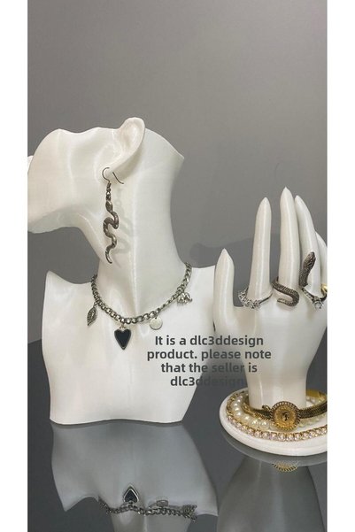 Goplast Premium Set de 2 manechine și mâini decorative pentru bijuterii, set de suporturi pentru expunerea bijuteriilor, organizator de bijuterii, inel pentru cercei și colier