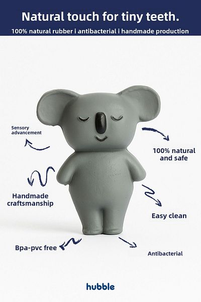 Hubble Baby Teether and Toy - Koala Shaped Teether (100% Natural Rubber)