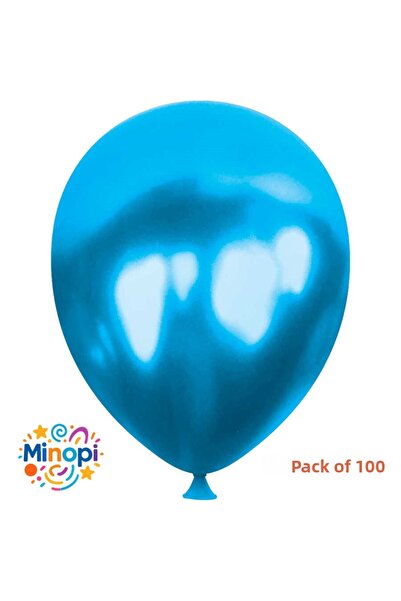Minopi بالون أزرق غير منقوش بالون ملون بالون معدني مقاس عادي عبوة من 100 قطعة
