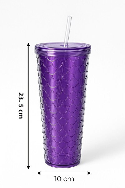 Kitchen Life Sparkle Colored Glass with Straw 750 ml Presentation Glass with Lid, Soft Drink Glass