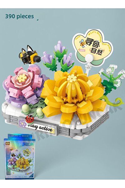 YILDIRIM OYUNCAK Micro Block Flowers in a Pot 390 Piece Building Block - Decorative Potted Flower Mini Block Set