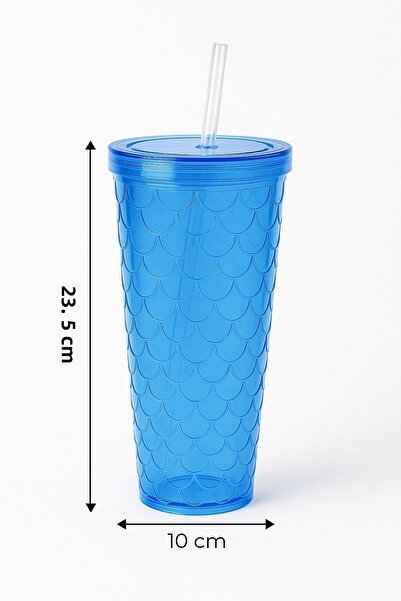 Kitchen Life Sparkle Colored Glass with Straw 750 ml Presentation Glass with Lid, Soft Drink Glass