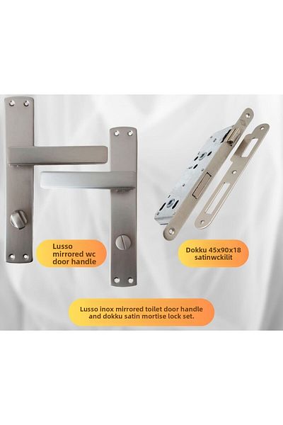 almital mobilya aksesuarları furniture accessories Lusso Inox Mirrored Wc Door Handle and 45X18Mm Satin Wc Flush Lock Set
