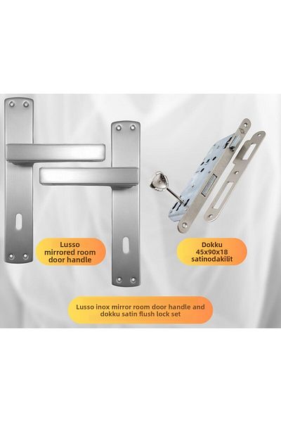 almital mobilya aksesuarları furniture accessories Lusso Inox Mirrored Room Door Handle and 45X18Mm Satin Room Mortise Lock Set