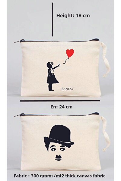 MODA قطعة واحدة من حقيبة مكياج بانكسي وقطعة واحدة من قماش تشابلن المطبوع