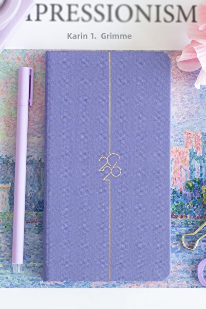 Matt Notebook Седмичен ленен джобен дневник 2026, 12 месеца, лилав