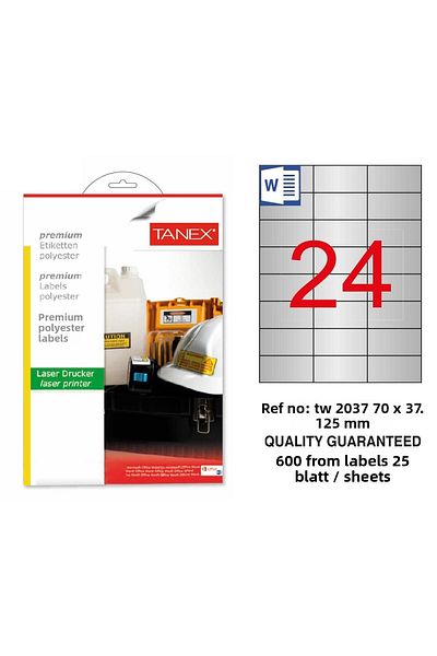 Tanex Tw-2037 70x37,125 mm Ασημένιο αυτοκόλλητο λέιζερ 600 τεμάχια