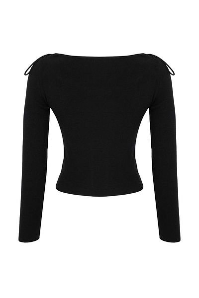 Trendyol Collection Black Premium Yarn/Special Yarn Fitted/Skin-Fitting Crop/Short Knitwear Sweater Twoaw26Kz00017
