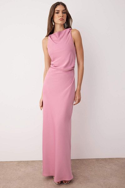 Trendyol Collection Rose Dry Bodycon Satin Woven Maxi Abendkleid Nacht Heimkehrkleid TPRSS25AE00066