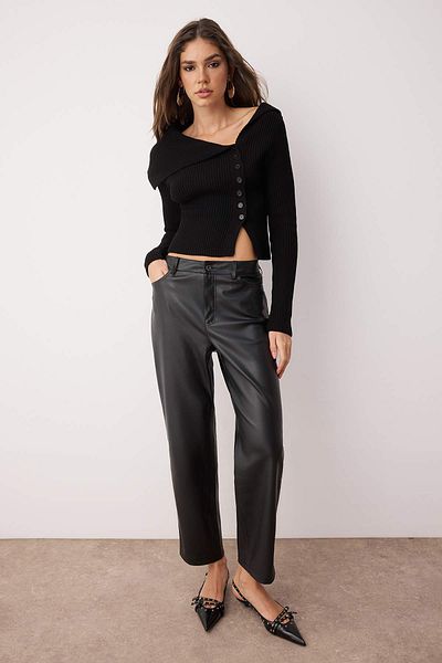 Trendyol Collection Black Mercerized Look Premium Yarn/Special Yarn Fitted/Body Wrap Knitwear Cardigan Twoaw25Hi00254