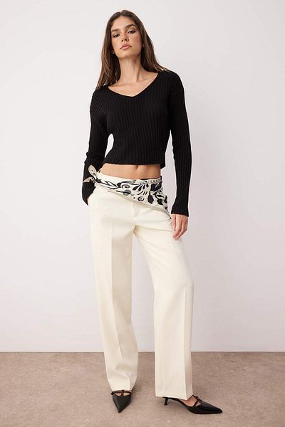 Trendyol Collection Pulover de tricotaj de bază cu decolteu în V negru TWOAW24KZ01214