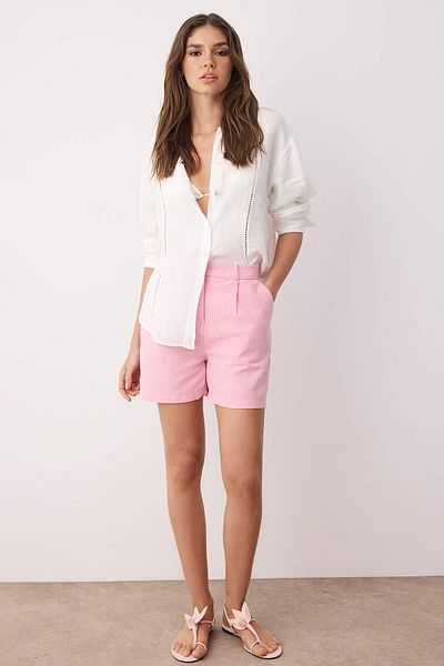 Trendyol Collection Pink Striped Linen Content City Boy Shorts & Bermuda Twoss25Sr00230