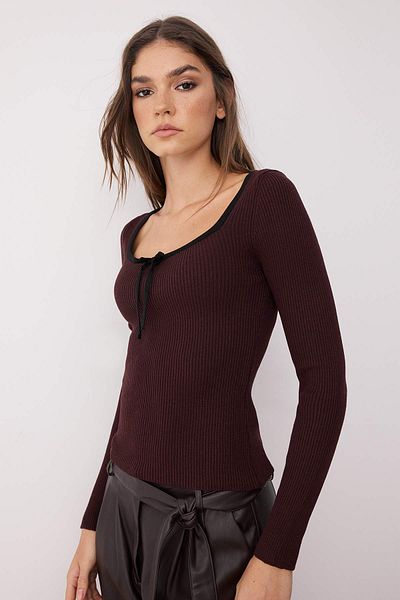 Trendyol Collection Pulover din tricot din fire premium cu aspect mercerizat burgundy/panglică din fire speciale/bobină detaliată TWOAW25KZ00207