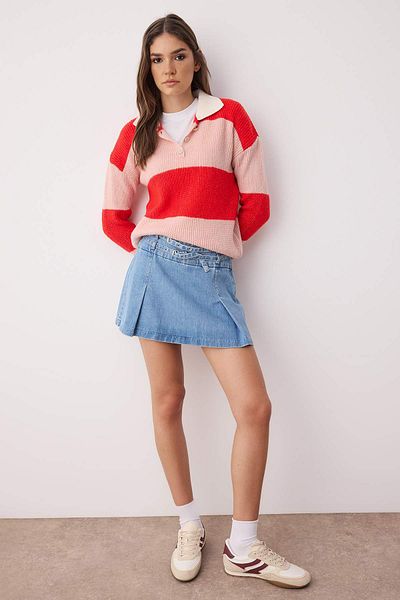 Trendyol Collection Red Soft Textured Polo Neck Knitwear Sweater Twoaw26Kz00038