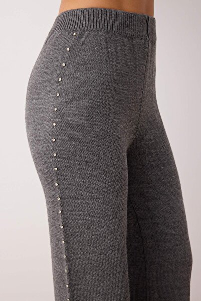 Trendyol Collection Anthracite Wide Fit Stone Detailed Knitwear Bottom-Top Set Twoaw24Au00008