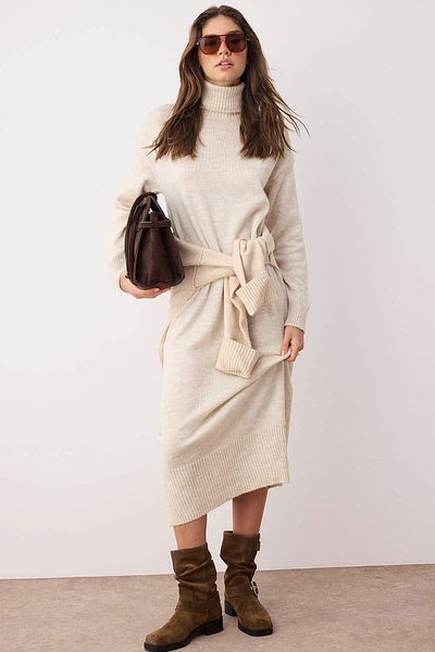 Trendyol Collection Stone*001 Inner Showless Maxi Wide Mold Soft Texture Plain Knitwear Dress Twoaw24El00056