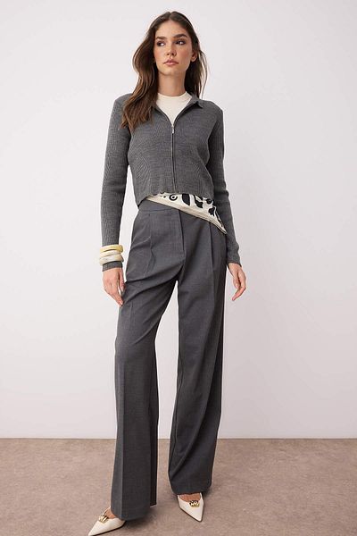 Trendyol Collection Anthracite Crop Zippered Knitwear Cardigan Twoaw21Hi0154