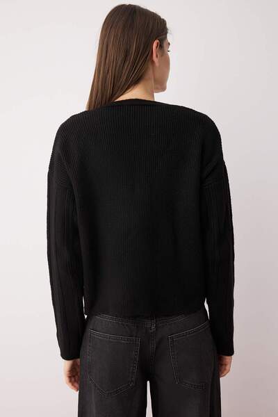 Trendyol Collection Black Soft Textured Sleeve Embroidery Detail Knitwear Cardigan Twoaw26Hi00120