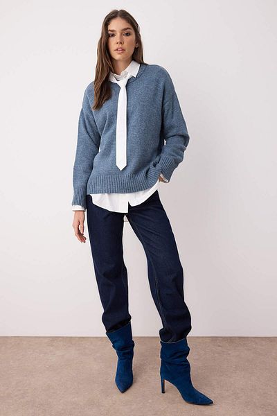 Trendyol Collection Pulover de tricotaj moale, cu model lat, Indigo TWOAW25KZ00168