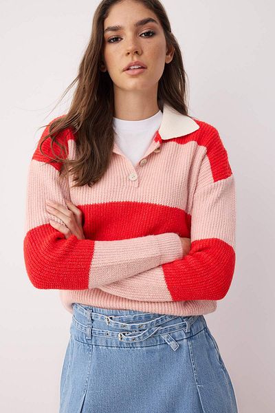 Trendyol Collection Red Soft Textured Polo Neck Knitwear Sweater Twoaw26Kz00038