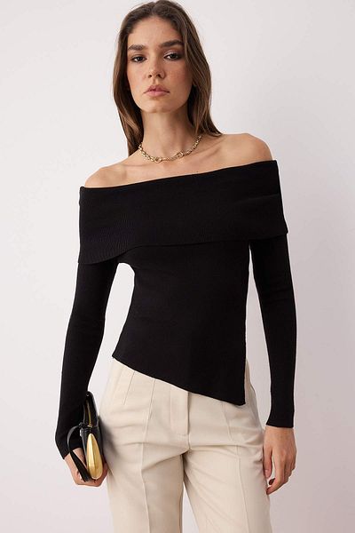 Trendyol Collection Negru Premium Yarn/Finețe speciale Carmen Guler Tricoturi Pulover TWOAW26KZ00064