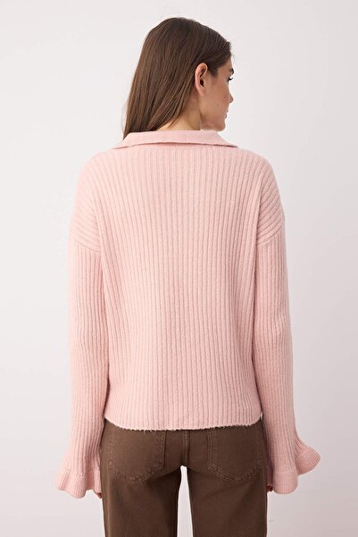 Trendyol Collection Powder Soft Textured Sleeve Flounce Knitwear Sweater Twoaw26Kz00085