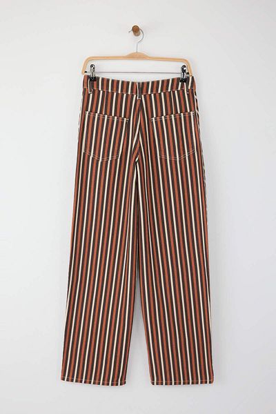 Trendyol Collection Brown Line Pattern Regular Waist Skater Baggy Jeans Twoaw26Je00003