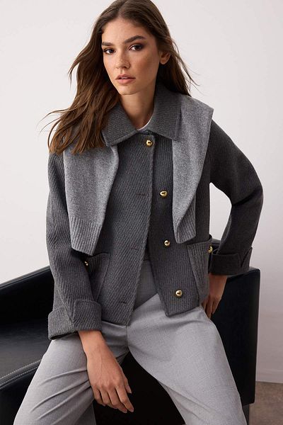 Trendyol Collection Gray Regular Fit Cashmere Knitwear Pocket Detailed Slim Jacket Coat Twoaw26Mo00113