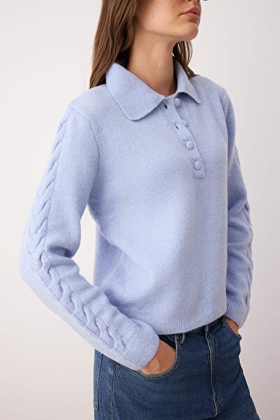 Trendyol Collection Pulover albastru din tricot cu țesătură moale și texturată TWOAW26KZ00003