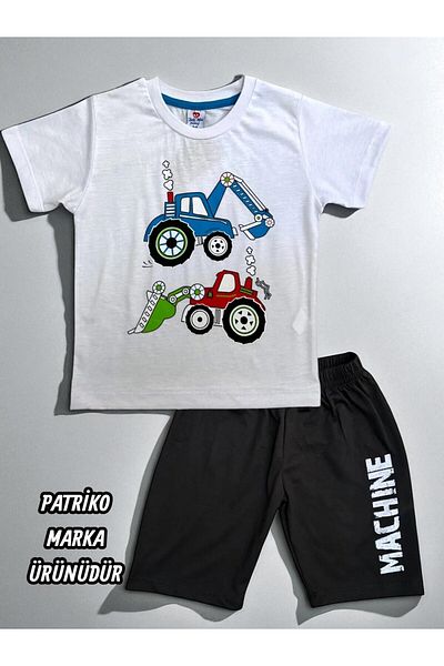 patriko tekstil BĂIAT MAȘINĂ DE MUNCĂ IMPRIMAT PANTALONI SCURT TRICOU SET DE SUS