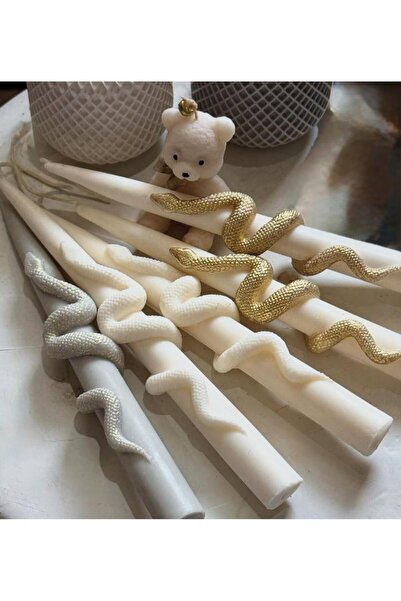SCA CANDLE Dekoraitf Mum Şamdanlık Mum Yılan Model 2kili Simli Kırık Beyaz Al...