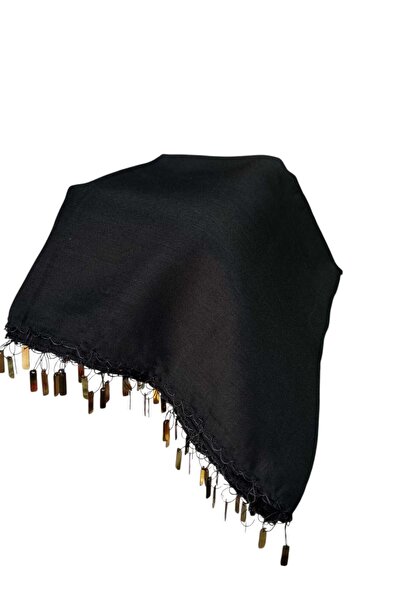 Doğanmanifatura Tığ Oyası Gold Pullu Siyah Cenk Yazma 4 Kenar İşlemeli 100 x ...