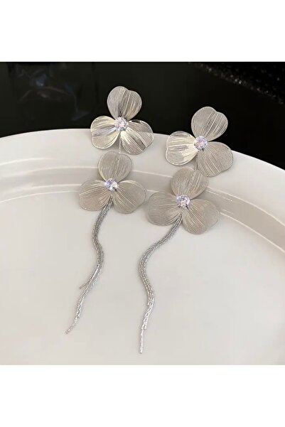 ER TAKI Rhinestone Silver Colorful Flower Model Tassel Flamboyant Big Stylish Engagement Henna Wedding Wedding Evening Dress Earrings