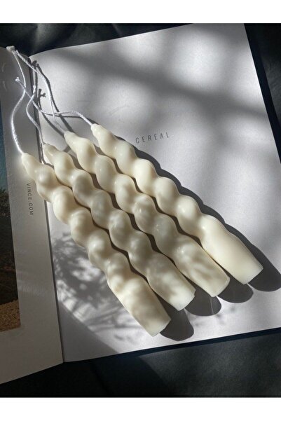 SCA CANDLE Dekoratif Soy Mum Şamdanlık Burgu Mum Kırık Beyaz Renk20x2,3 CM 2 2'li Modern Dekoratif Soy Mum