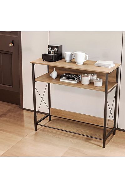 AGD Coffee Corner Table, Console Entryway Table, Organize Your Needs, 90*36*85 cm Brown/Black