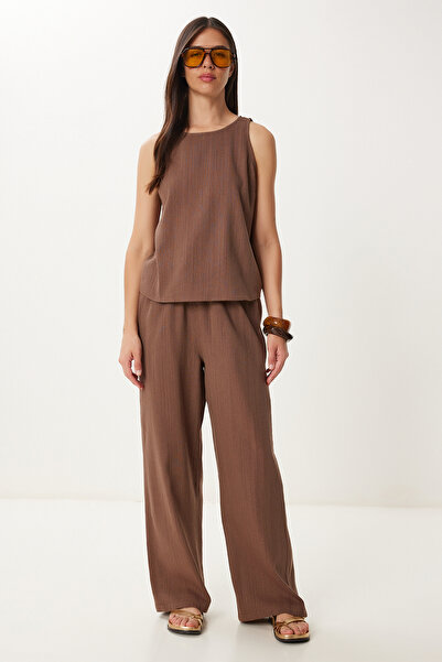 Lovelyİstanbul Σετ Παντελόνι Λινό Μπλούζα ΚΑΦΕ LMC0062