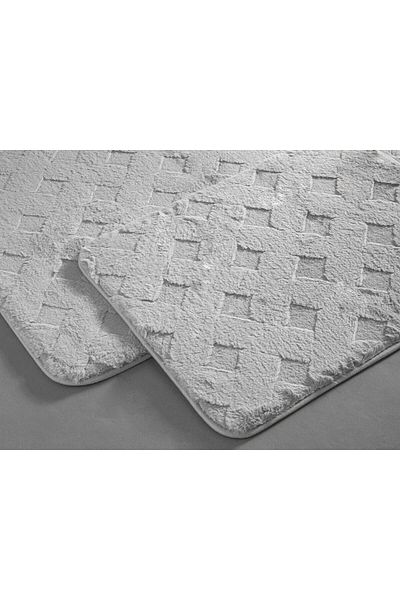 English Home Σετ Χαλάκι Μπάνιου Modest Grid Rabbit βελούδινο 50x80cm - 40x50cm Γκρι