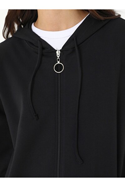 Everyday Basic Μακρύ αθλητικό καπάκι με κουκούλα με φερμουάρ - Μαύρο - Refka Basic