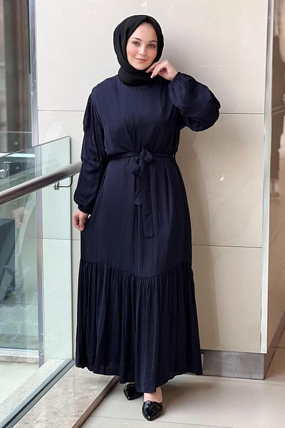 Ceremony Belted Waist and Gathered Sleeves Memol Cupra Dress
