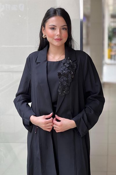 Nurcan Çetin 3 Piece Set with Floral Embroidered Collar, Sleeveless Underwear and Trousers