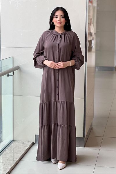 Nurcan Çetin Judge Collar Raglan Sleeve Half Button Dress