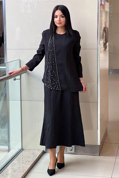 Nuss Tunic Zipper and Ball Stud Detailed Skirt Suit