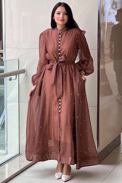 Mahal Organza Dress with Stone Buttons and Spreading Stones
