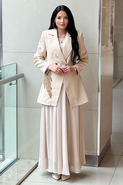 White Corner 3 Piece Set with Jacket, Embroidered Underwear and Skirt
