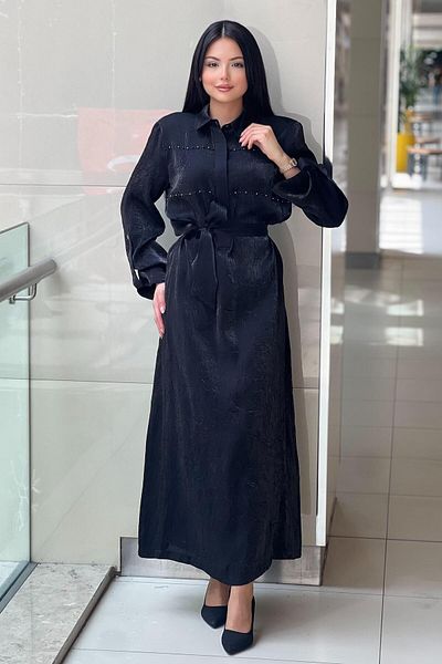 Nuss Half Hidden Swing Sleeve Epaulette Crinkle Satin Dress