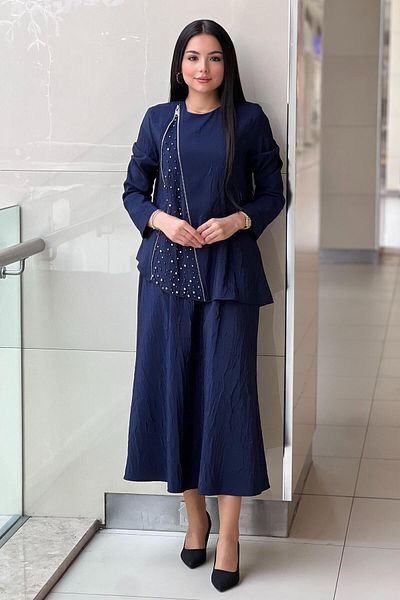 Nuss Tunic Zipper and Ball Stud Detailed Skirt Suit