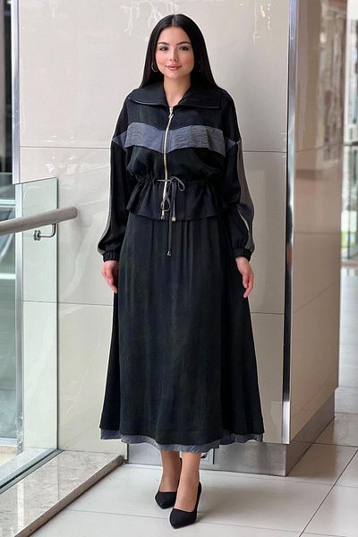 Nuss Waist Drawstring Bomber Jacket Skirt Vegan Cupra Set