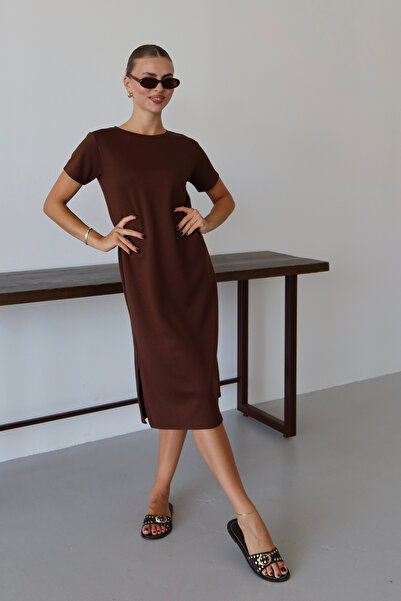 Balenbi Γυναικείο υφασμάτινο φόρεμα με μισό μανίκι κάτω από το γόνατο 1100