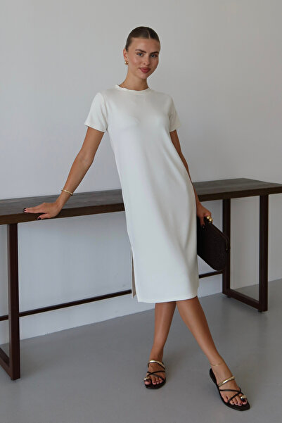 Balenbi Γυναικείο υφασμάτινο φόρεμα με μισό μανίκι κάτω από το γόνατο 1100